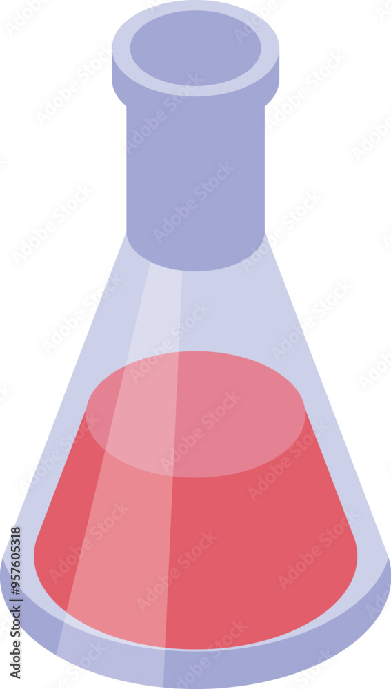 Chemistry laboratory glassware with red liquid isometric icon, laboratory glassware containing chemical liquid Chemistry laboratory glassware with red liquid isometric icon, laboratory glassware containing chemical liquid