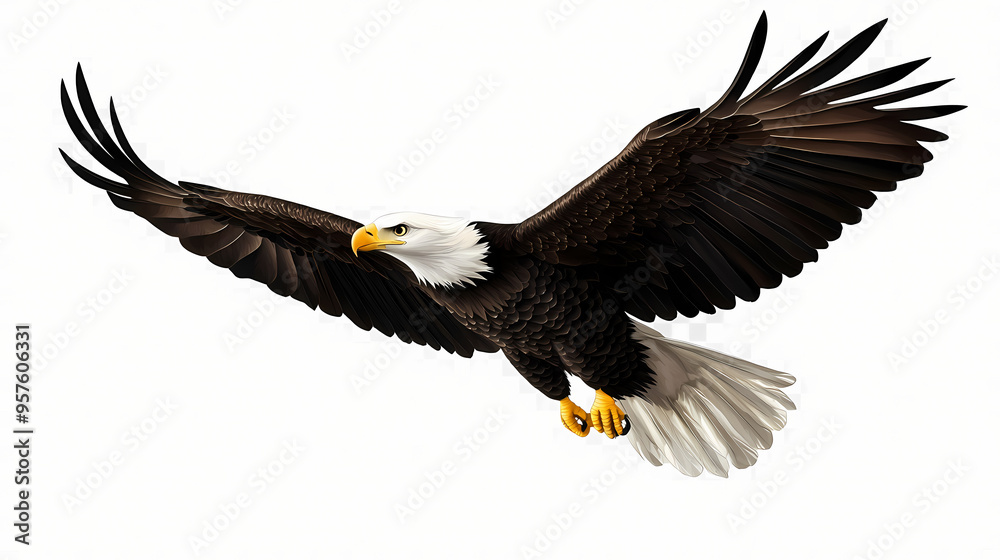 Obraz premium American bald eagle in flight isolated on a transparent background - generative ai transparent png. Eagle. Illustration
