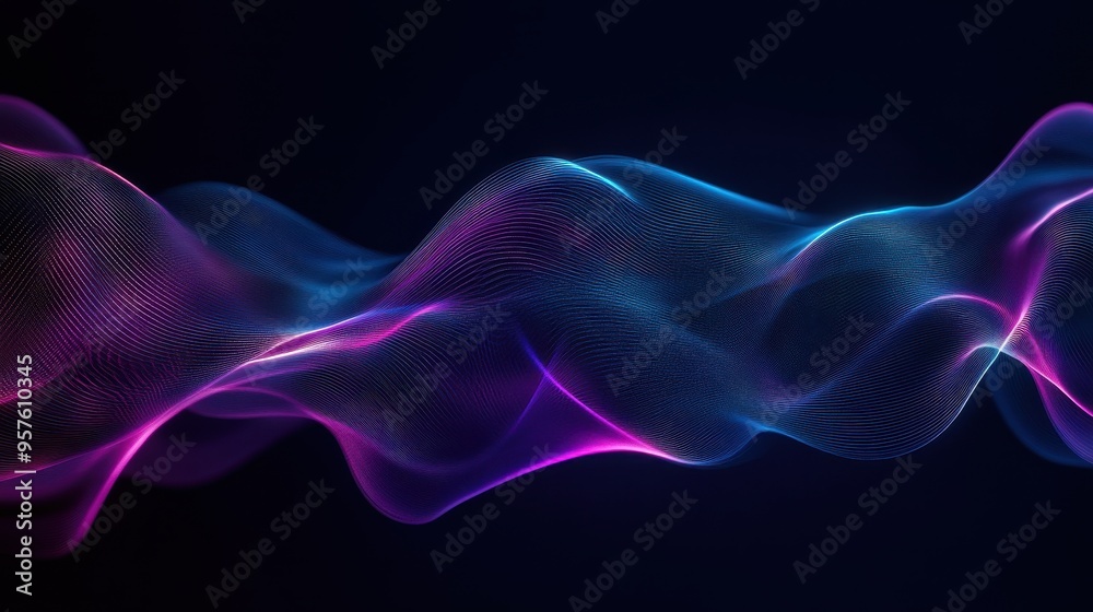 Abstract Blue and Pink Glowing Wave Pattern on Dark Background. Abstract Blue and Pink Glowing Wave Pattern on Dark Background.