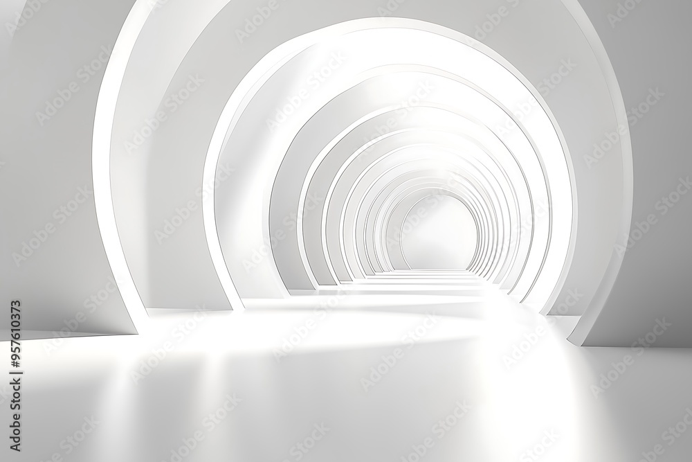 Abstract white futuristic hallway with curved arches and bright light Abstract white futuristic hallway with curved arches and bright light