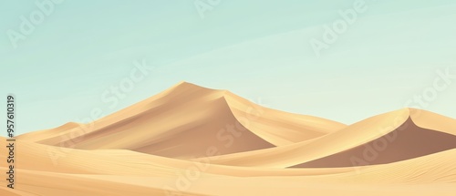 Minimalist Desert Landscape with Blue Sky and Sandy Dunes - Abstract Nature Background.