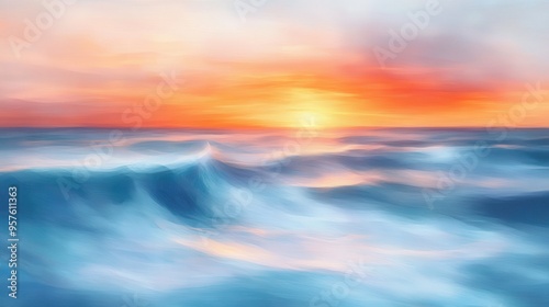 Abstract Ocean Sunset with Vibrant Colors and Wavy Textures.