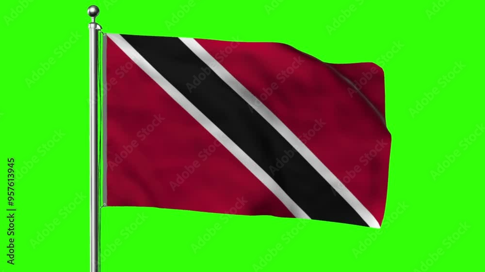 A waving Trinidad and Tobago flag set against a green screen background A waving Trinidad and Tobago flag set against a green screen background