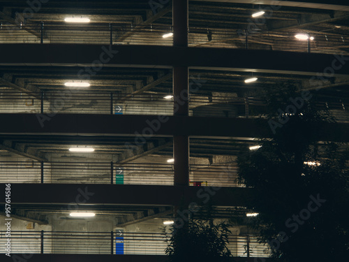 Tokyo, Japan - September 4, 2024: Multi storey car park at night