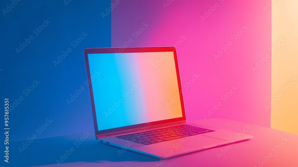 Laptop with Blank Screen on a Colorful Background Laptop with Blank Screen on a Colorful Background