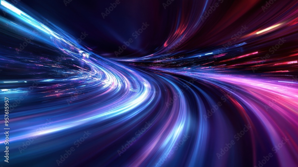 Abstract Blue and Pink Light Trails - Swirling Neon Speed Lines in Dark Background. Abstract Blue and Pink Light Trails - Swirling Neon Speed Lines in Dark Background.