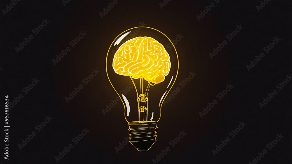 light bulb with brain inside on black background light bulb with brain inside on black background