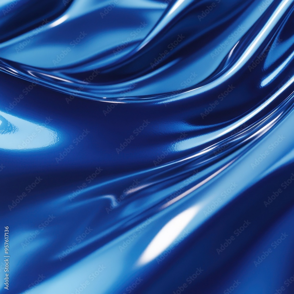 Obraz premium Abstract Blue Shiny Fabric Background - Glossy Textile Drape with Smooth Lines.