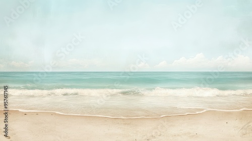 Calm Ocean Waves on Sandy Beach, Minimalist Summer Background