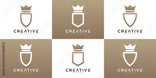 Creative crown shield logo design template. Premium Vector