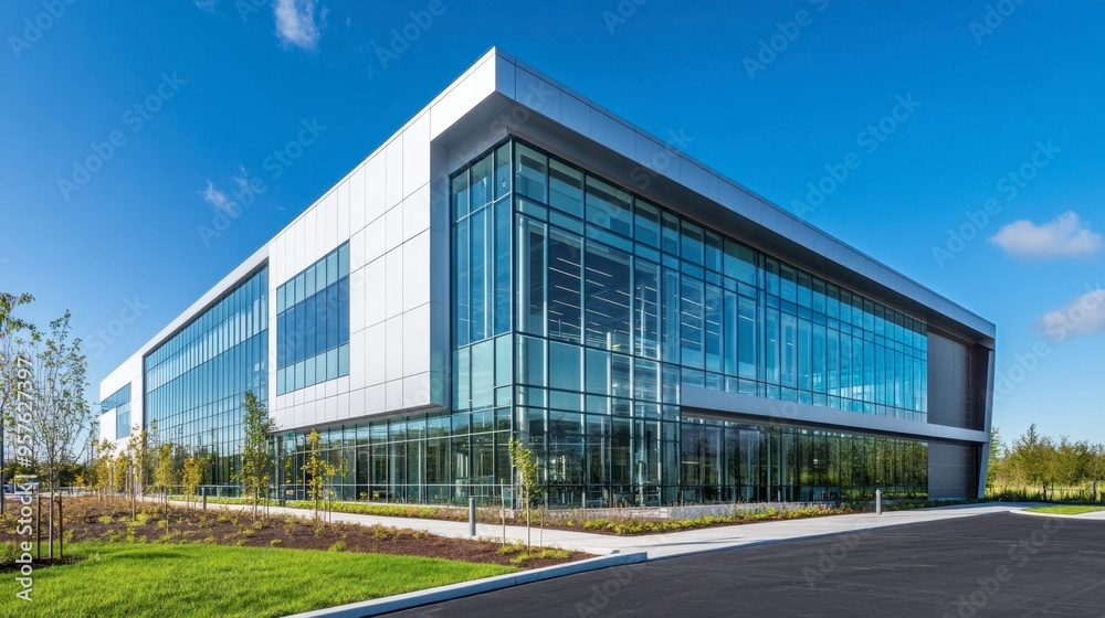 Fototapeta premium A high-tech research facility with advanced design features, large windows, and a cutting-edge exterior.