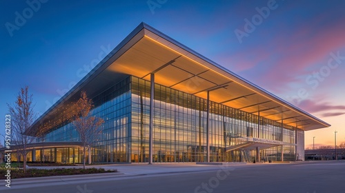 A large convention center with a modern facade, expansive glass walls, and an impressive main entrance.