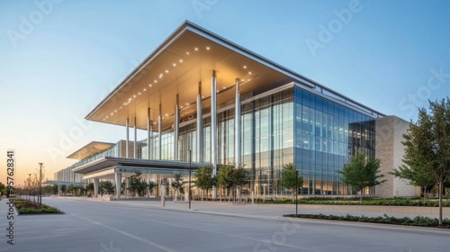 Wallpaper Mural A large convention center with a modern facade, expansive glass walls, and an impressive main entrance. Torontodigital.ca