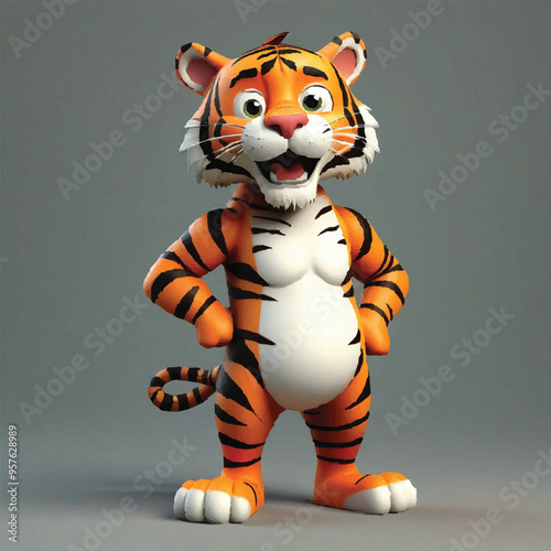 Funny little tiger character in different poses isolated on white background. Vector set of cartoon cute kitten sleeps, walking, peeking and greeting. tiger cartoon mascot with good hand vector.
