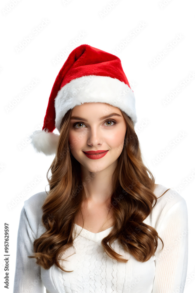 christmas young woman wearing a santa hat, isolated, AI generated christmas young woman wearing a santa hat, isolated, AI generated