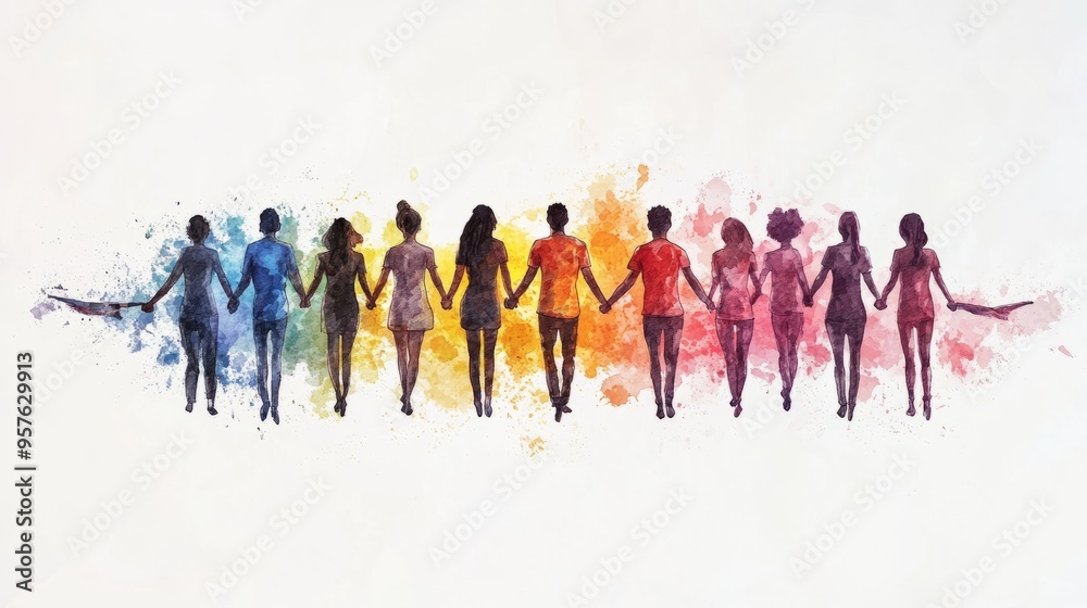 Obraz premium Black Team Collaboration Watercolor Illustration - Diverse Teamwork