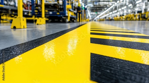 Yellow and Black Warning Stripes on Factory Floor