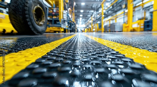 Yellow Lines on Industrial Floor with Blurred Background