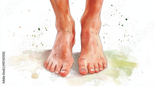 Watercolor Illustration of Swollen Ankles on a White Background