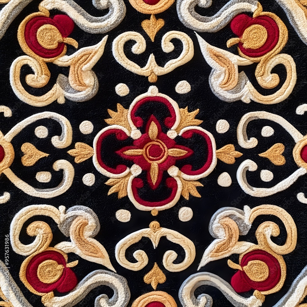 40. **Kazakh felt pattern with intricate, swirling motifs.** 40. **Kazakh felt pattern with intricate, swirling motifs.**