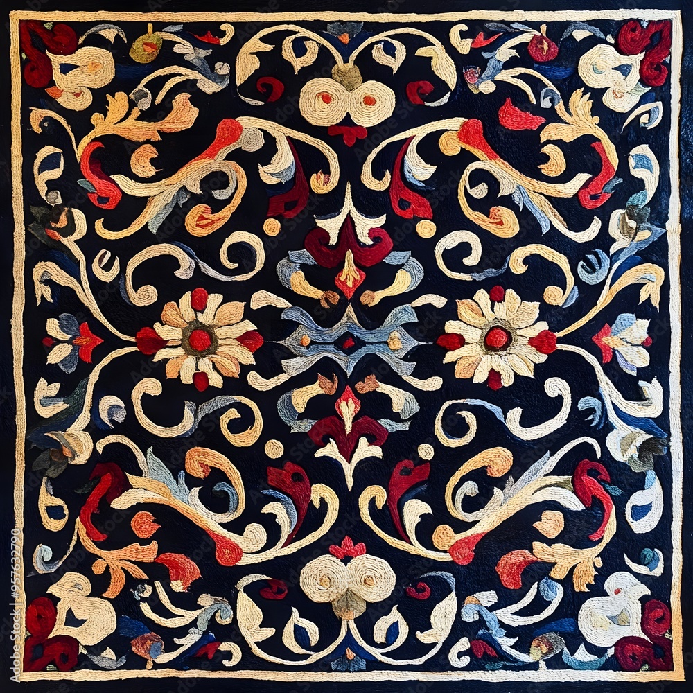 40. **Kazakh felt pattern with intricate, swirling motifs.**