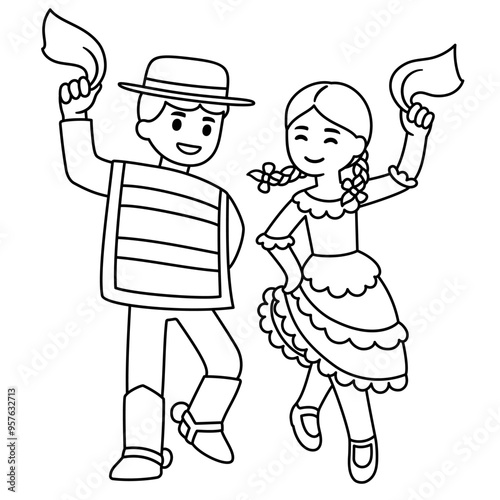 Chilean children dancing Cueca cartoon drawing photo