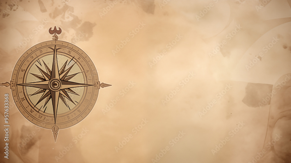Compass Rose Overlaid on a Faded Old Map with Sepia Tones Compass Rose Overlaid on a Faded Old Map with Sepia Tones