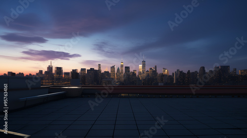 Panoramic View Of City Skyline From Rooftop During Sunset