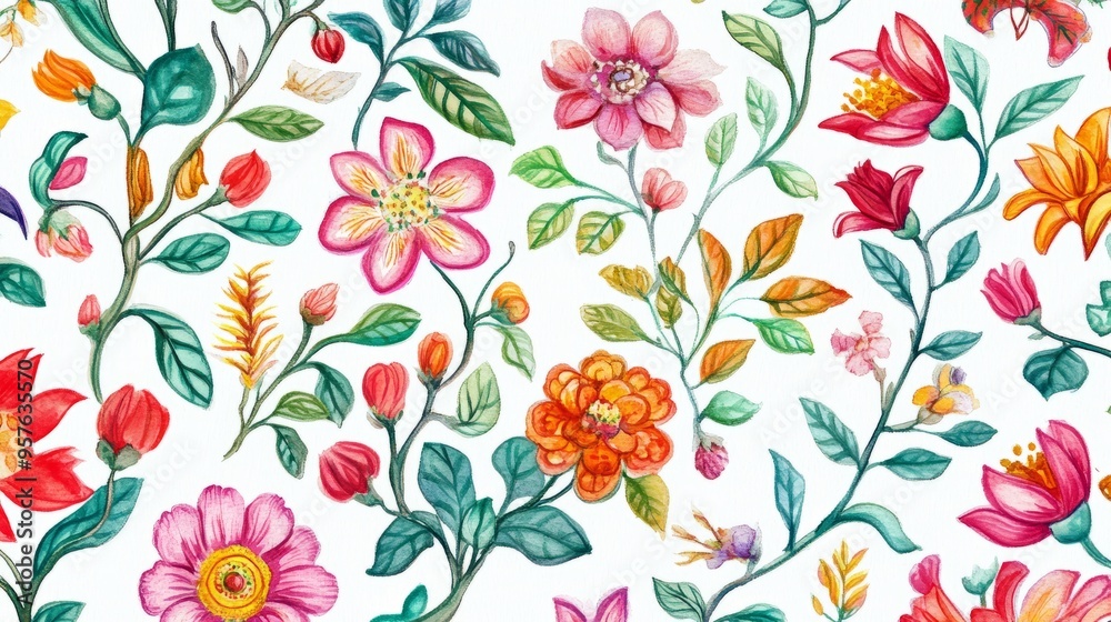 Mughal Garden Watercolor Illustrations: Elegant Botanical Art on White Background Mughal Garden Watercolor Illustrations: Elegant Botanical Art on White Background