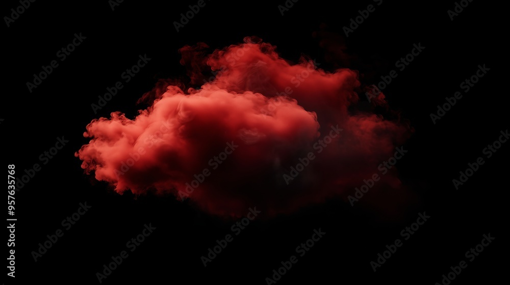 A Dramatic Red Cloud Against a Dark Background Displaying Mystical Atmosphere A Dramatic Red Cloud Against a Dark Background Displaying Mystical Atmosphere