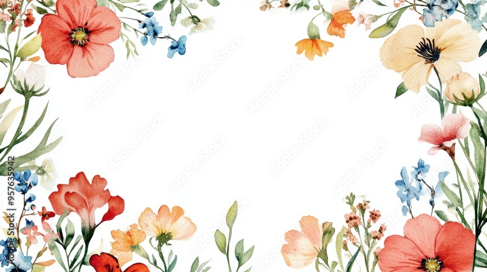 Obraz premium Mughal Garden Watercolor Painting with Delicate Floral Borders - AR 169:2