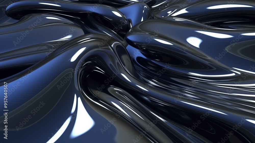 Dark Glossy Liquid Metal with Flowing Black Waves Dark Glossy Liquid Metal with Flowing Black Waves