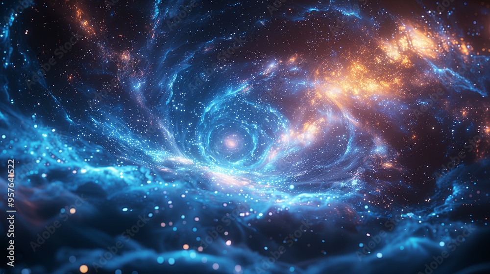 Abstract dynamic glowing tunnel on violet blue background. Futuristic particle abstraction. train of thought, neural connection, brainstorming, Abstract dynamic glowing tunnel on violet blue background. Futuristic particle abstraction. train of thought, neural connection, brainstorming,