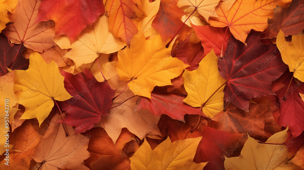 Fototapeta premium Autumn Leaves Background Featuring Red And Yellow Maple Foliage