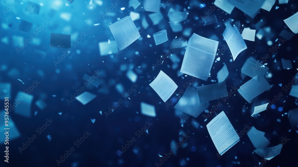 Abstract Blue Background with Floating Papers Abstract Blue Background with Floating Papers