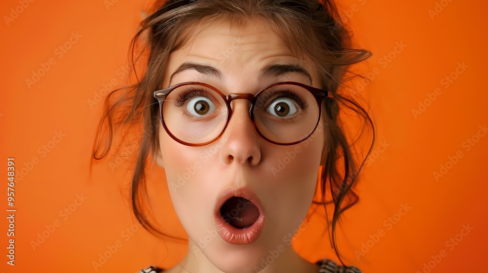A surprised young woman with wide eyes and an open mouth, wearing glasses and a bright pink top against a pink background. Perfect for expressive, emotional, and lifestyle-themed designs. A surprised young woman with wide eyes and an open mouth, wearing glasses and a bright pink top against a pink background. Perfect for expressive, emotional, and lifestyle-themed designs.