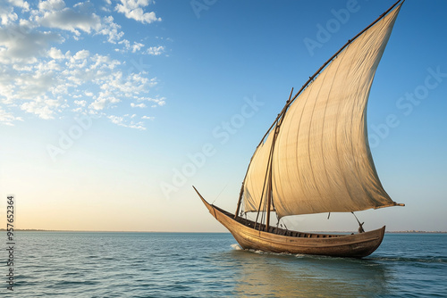 Traditional Dhow Sailing by the Shore at Sunset