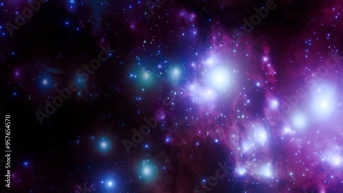 Abstract Colorful Space Nebula with Bright Stars and Galaxies