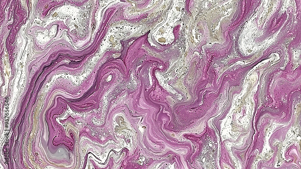 Abstract Swirling Purple, White, and Gold Marble