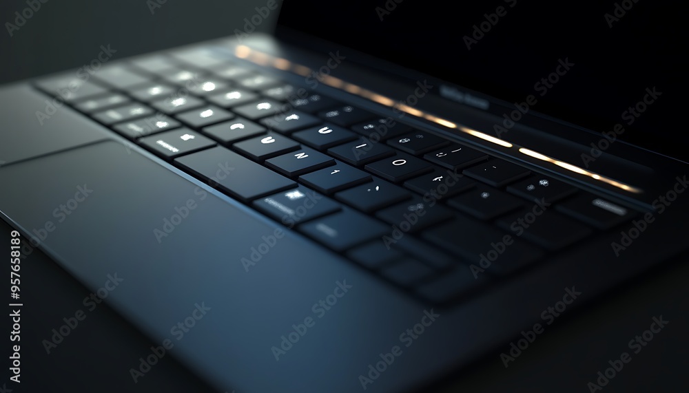 A Close-Up of a Black Laptop Keyboard with Illuminated Keys A Close-Up of a Black Laptop Keyboard with Illuminated Keys