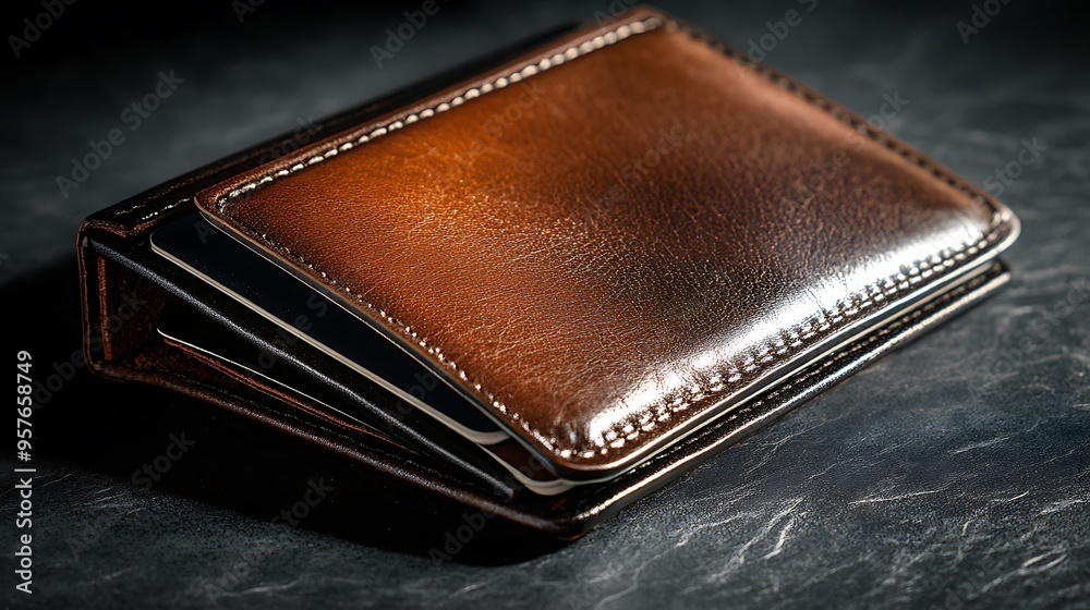 Close-up of a Brown Leather Wallet with Cards Inside