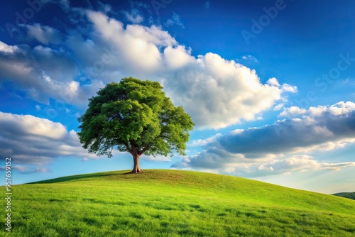 landscape background of lone tree on tranquil hill