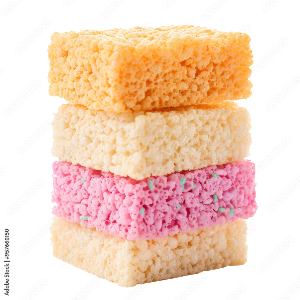A stack of rice Krispie treats isolated on transparent white background, clipping path A stack of rice Krispie treats isolated on transparent white background, clipping path