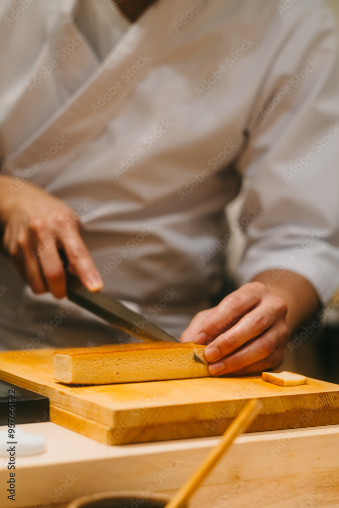 Sushi Chef Preps for Omakase Meal Sushi Chef Preps for Omakase Meal