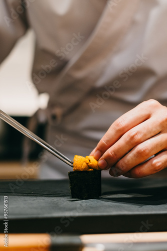 Sushi Chef Preps for Omakase Meal photo