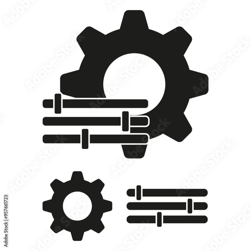 Settings icon. Gear and sliders symbol. Control adjustment vector. Black and simple design.