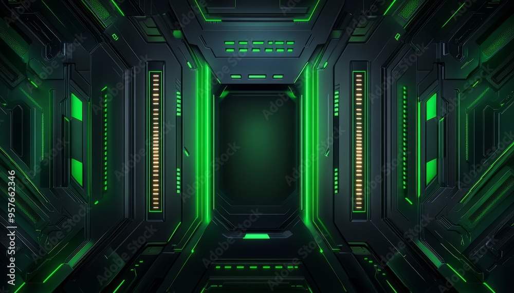 Abstract Futuristic Green Glowing Panels and Doorway Abstract Futuristic Green Glowing Panels and Doorway