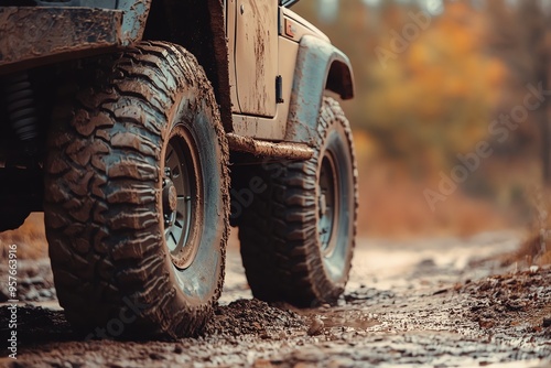 Close-up of a Muddy Off-Road Vehicle Tire