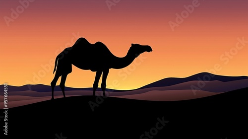 Silhouette of a Camel Against a Sunset Sky