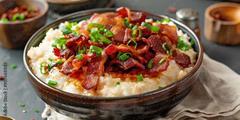 Crispy bacon topping on delicious cornmeal porridge